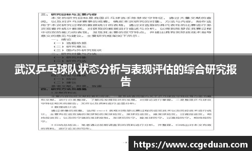 武汉乒乓球队状态分析与表现评估的综合研究报告